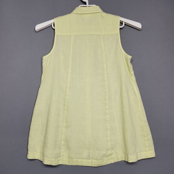 J. Jill Love Linen Button Front Top Womens Small Petite Tunic Yellow Sleeveless - Picture 10 of 11